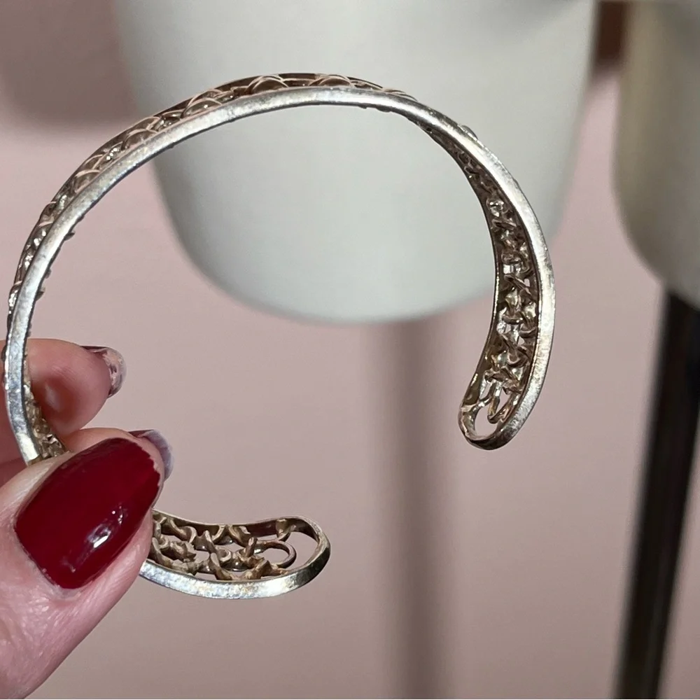 Vintage .925 sterling silver southwestern Woven Wide cuff Bracelet
